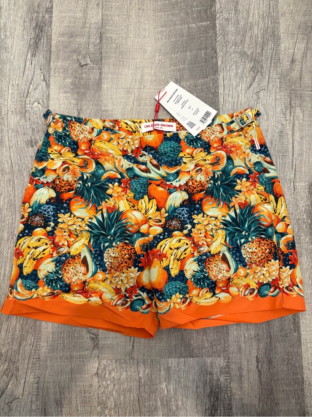 Orlebar Brown Bulldog Club Tropicana Swim Trunks Amber/Mimosa NWT Size 33